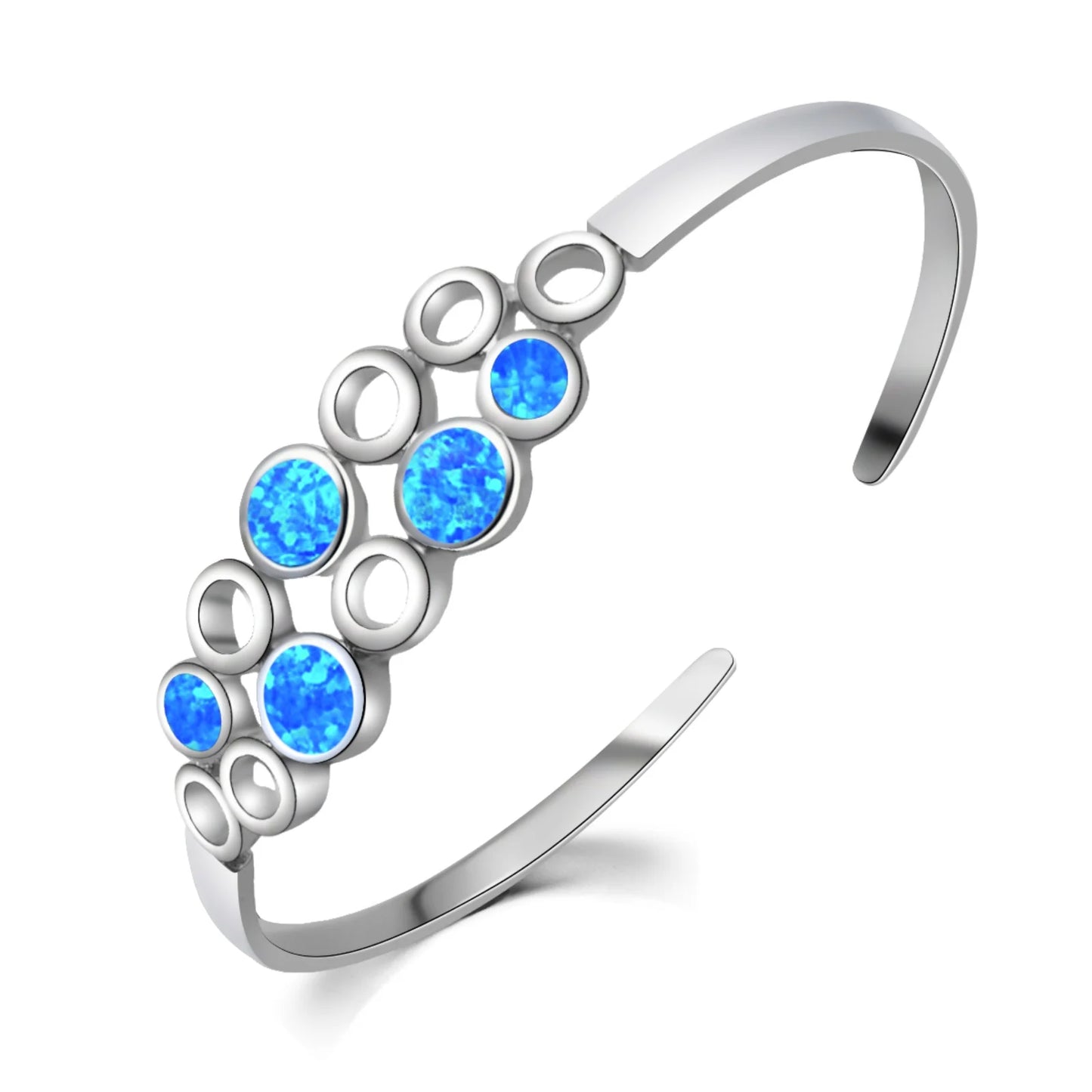 Aobao Elegant Opal Beaded Bangle Silver Plated Trendy Women's Jewelry for Anniversary Gift