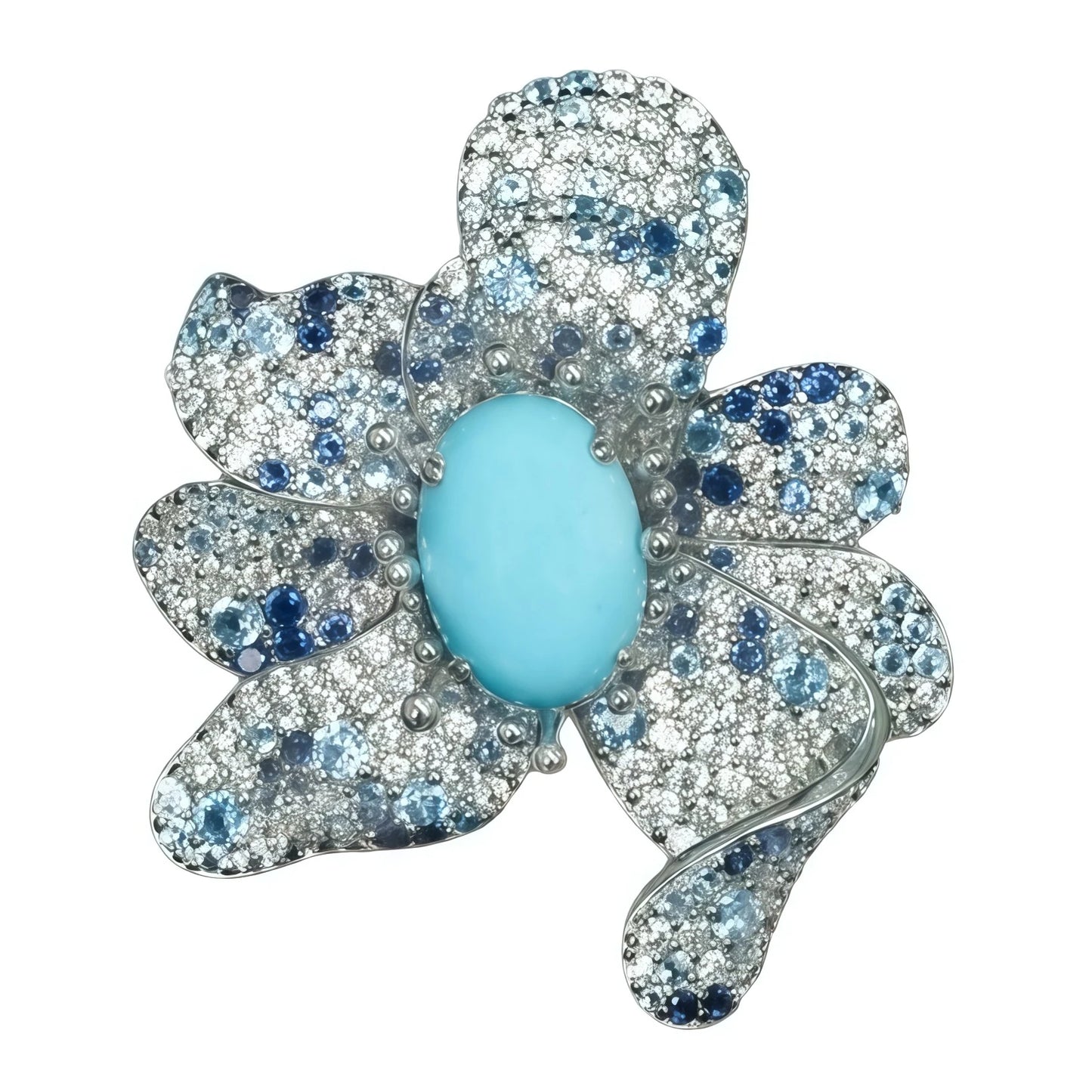 MUSHAN 925 Sterling Silver Rhodium Plated Luxury Designer Flower Ring with Blue High Carbon Diamond Full Inlay