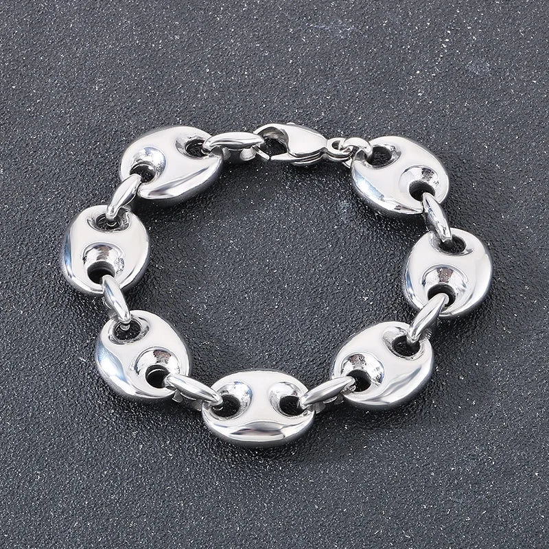 KALEN Unisex Fine Jewelry Fashion Bracelets Punk Stainless Steel Vintage Pig Nose Links Bracelet Women