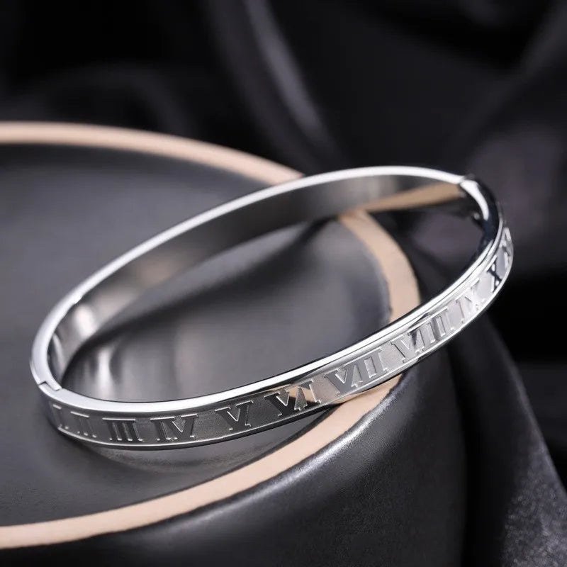 REBEL Stainless Inoxydable Stainless Steel 18K Gold Plated Roman Women Fashion Jewelry Bracelets Bangles