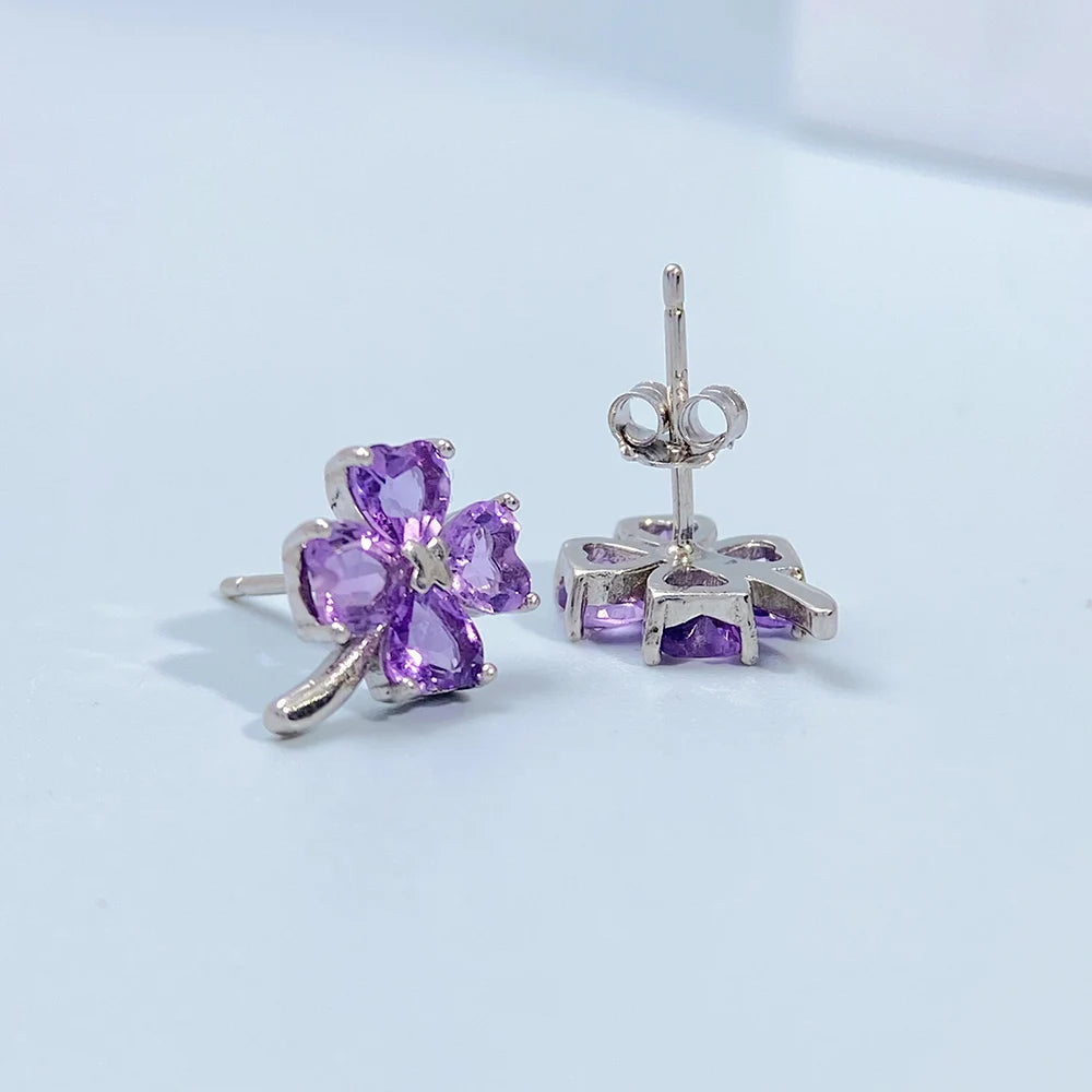 Gioiellieri Natural Amethyst Stud Earrings S925 Sterling Silver for Women Elegant February Birthstone Jewelry with Real Purple Stones Gift