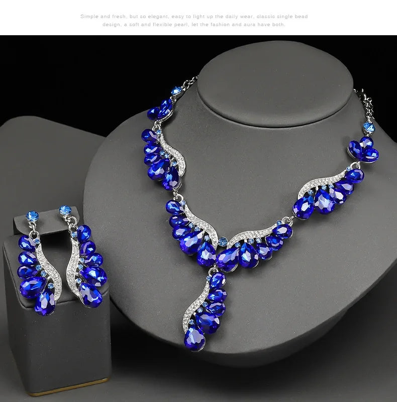 Multi-Colour Crystal Gemstone Drop Jewellery Set