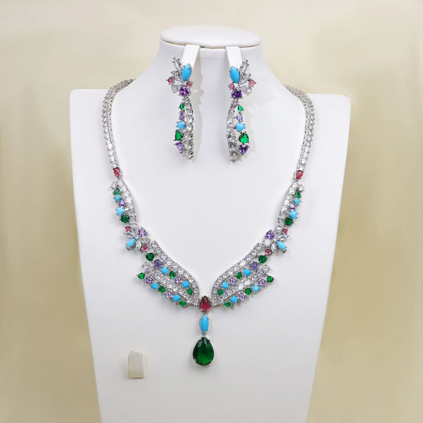 High Quality Fashion Wedding Jewelry Sets Handcrafted Zirconia Full Paved Necklace Earring Sets for Parties
