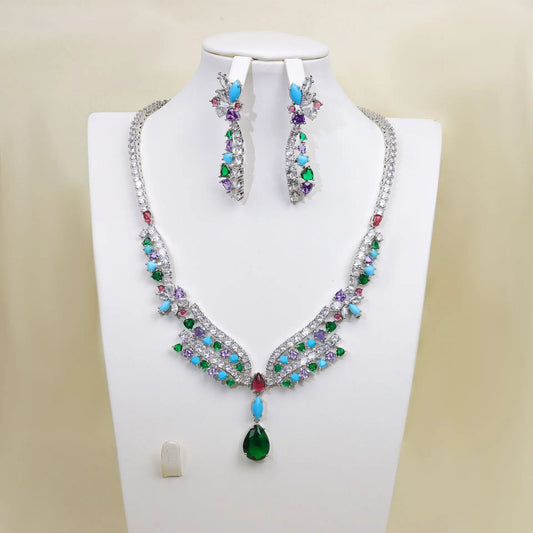 High Quality Fashion Wedding Jewelry Sets Handcrafted Zirconia Full Paved Necklace Earring Sets for Parties