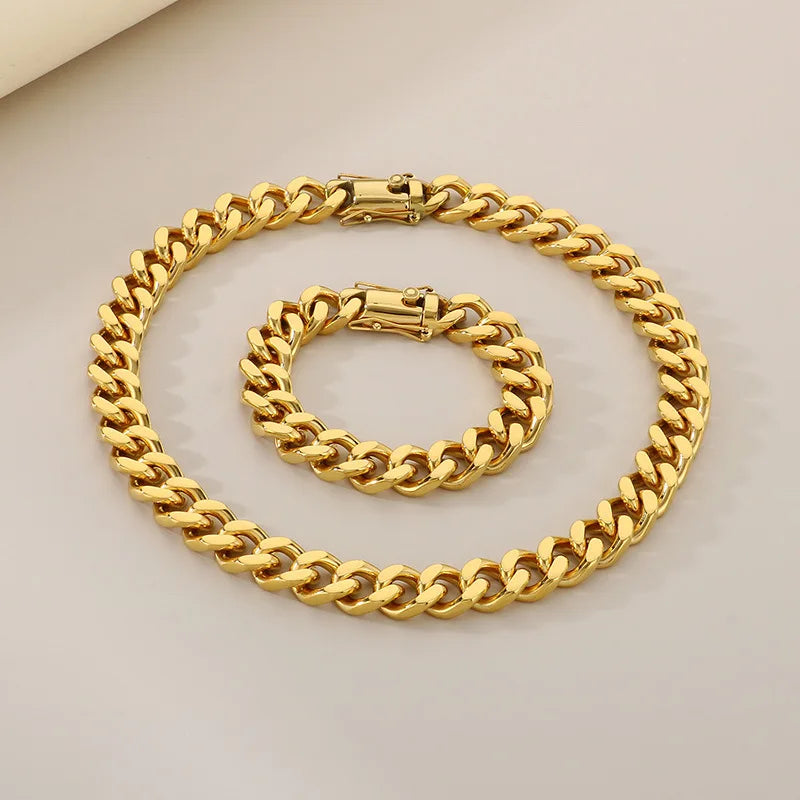 REBEL European American Hip-Hop 18K Gold-Plated 12mm Four-Sided Grind Cuban Chain Stainless Steel Fashion Necklaces