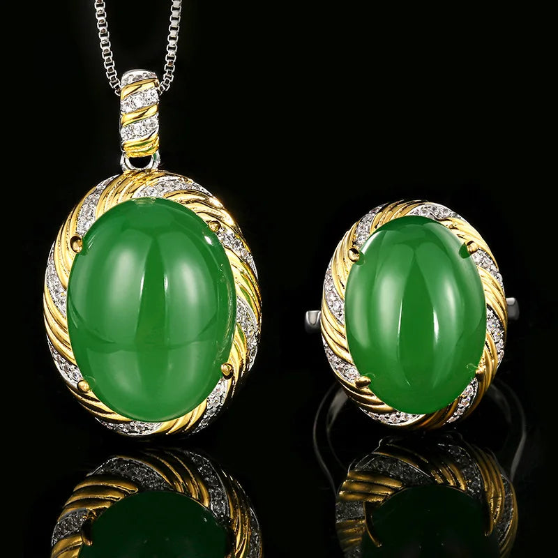 REDheart Fashion Trendy Flower Pattern 18K Gold Plated Two-Color Opening Ring Simulation Zircon Women's Luxury Set Pendant