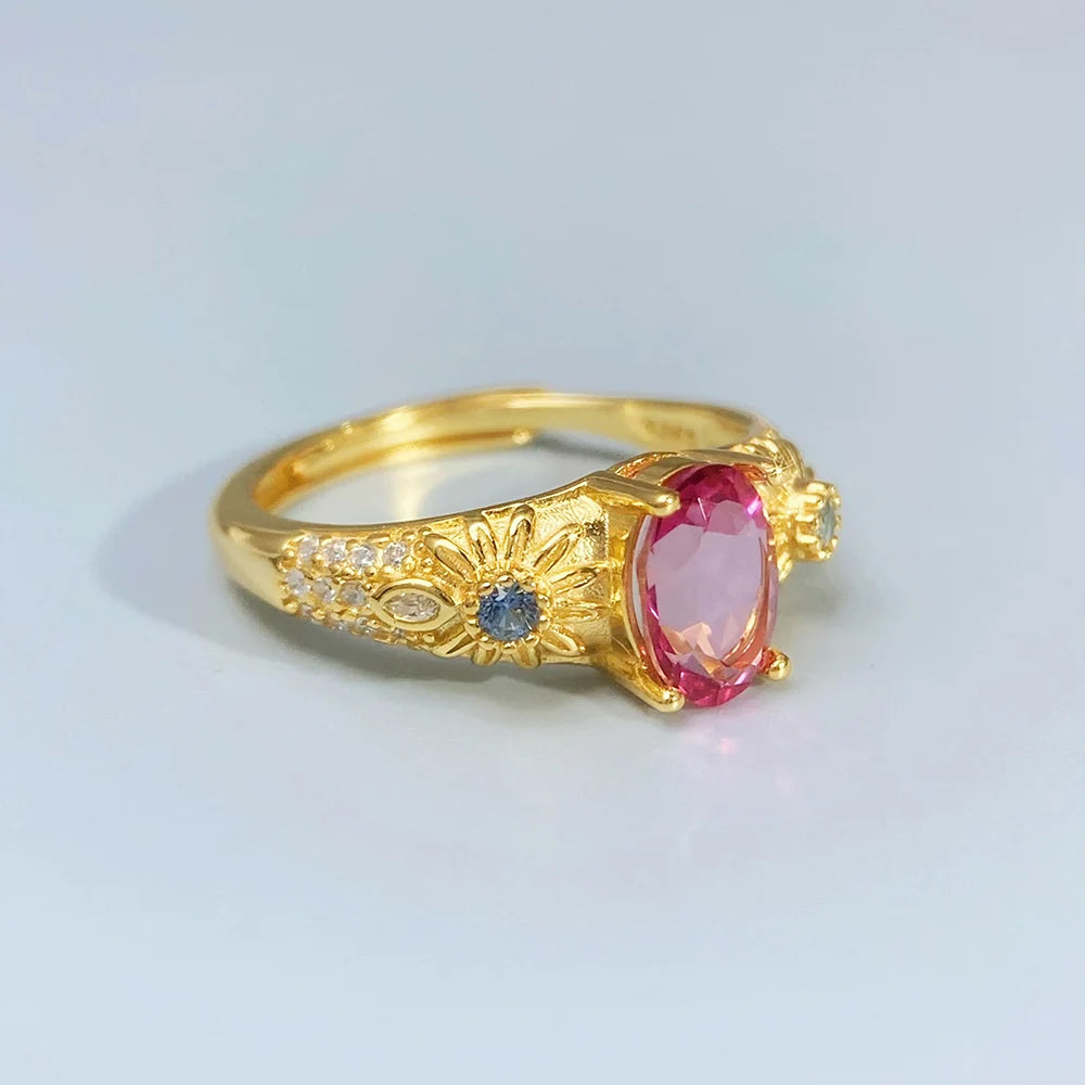 Gioiellieri Pink Topaz Silver Ring with Pear Cut Natural Stone for Wedding Engagement in 925 Sterling Silver Band for Her Fine Jewelry S925