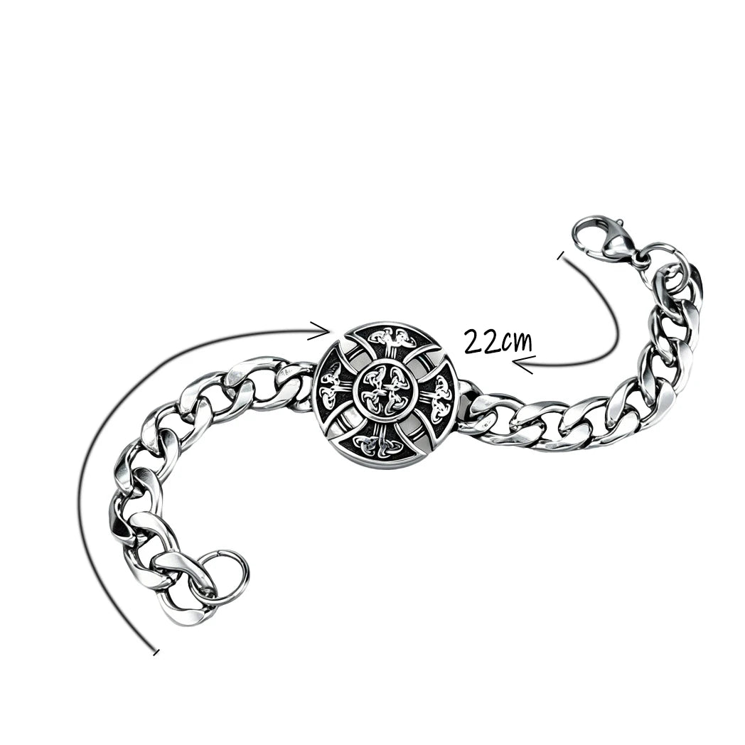Vintage Men's Stainless Steel Bracelet Gothic Skull Celtic Knot Cross Cuban Chain Woven Braid Street Style Jewelry Gift