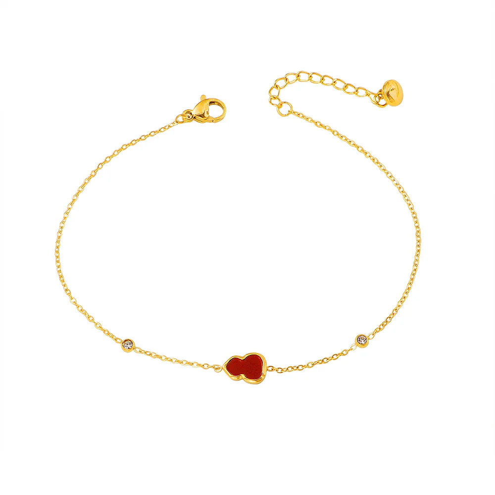 316 Stainless Steel 18K Gold Plated Natural Stone Red Gourd Anklet Women Light Luxury Niche Exquisite Gift Non Fading for Foot