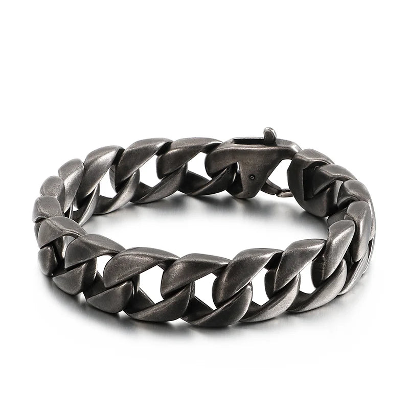 VIKING Mens Classic Cuban Link Chain Bracelet – Oxidized Black Stainless Steel