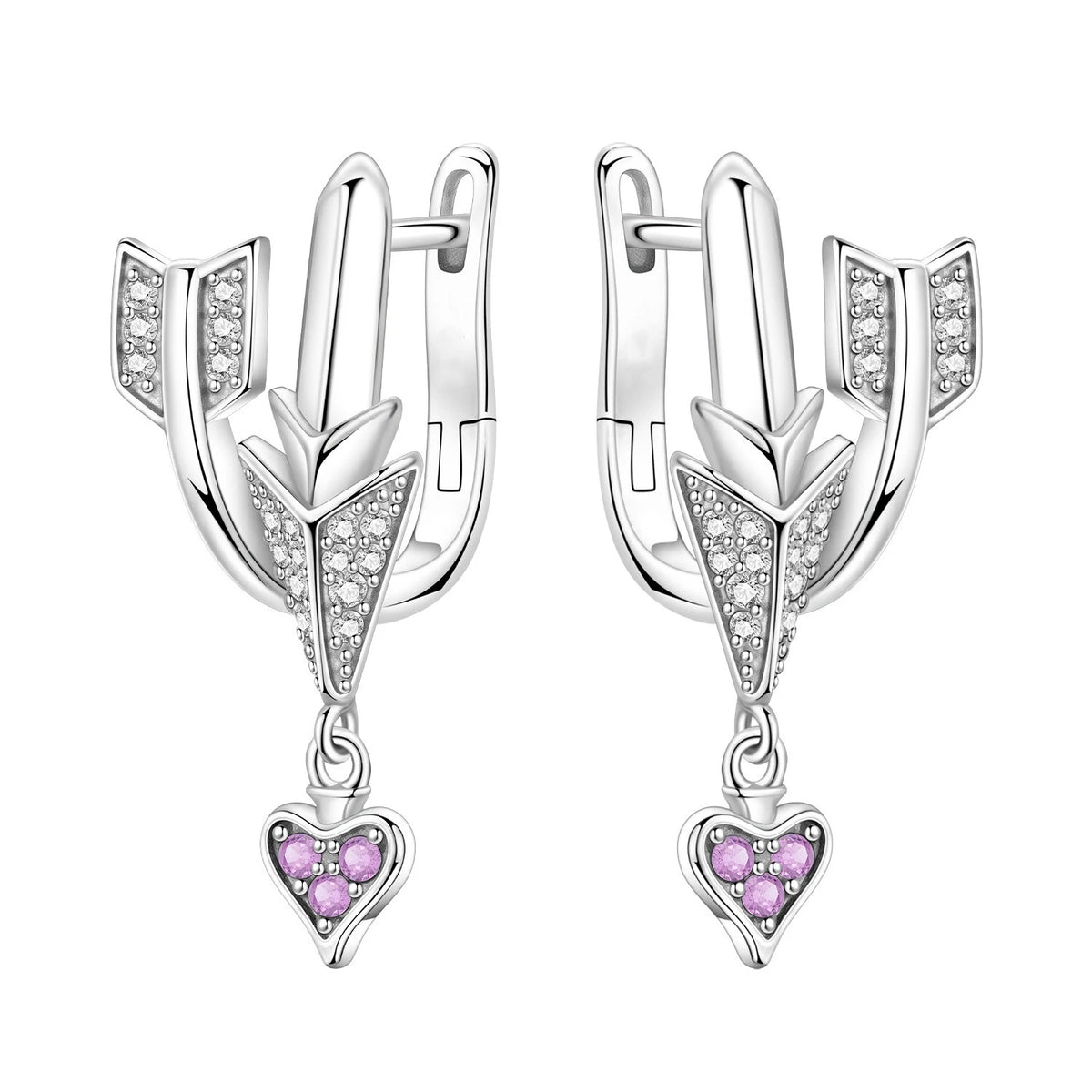 S&S Silver Plated Zircon Heart Drop Earrings | 9 Colours