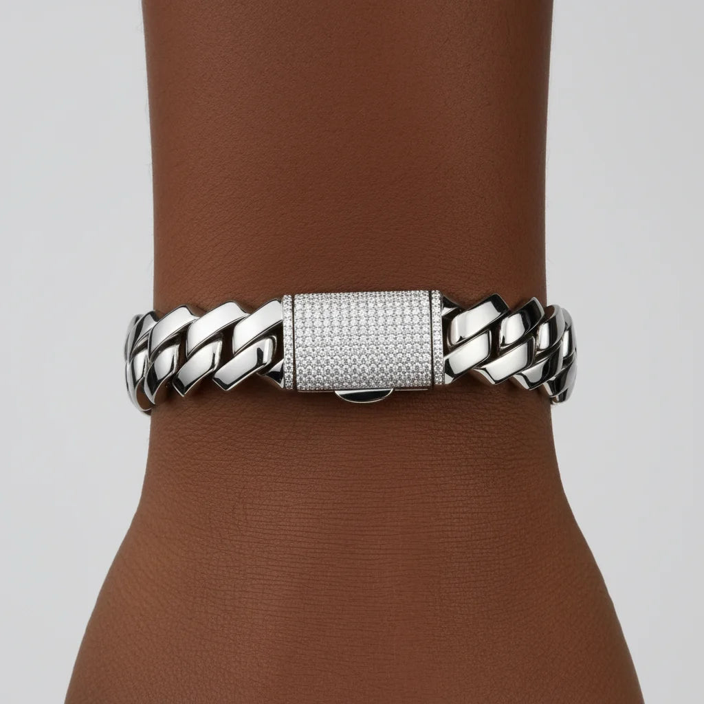 Plain Polished 925 Sterling Silver Hiphop Jewelry Moissanite 8/10/12/14/16mm Cuban Link Chain Necklace with Bracelet Chain Set