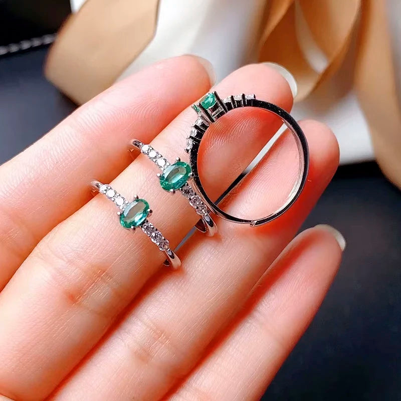 Natural Emerald Ring for Engagement with 925 Sterling Silver May Birthstone Green Gemstone Fine Jewelry Luxury Anniversary