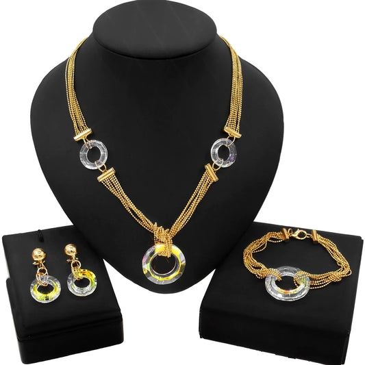 Zhuerrui Dubai Crystal Color Changing Jewelry Set Necklace Bracelet Earrings Ring Four Piece Jewelry Sets Women Wedding Party