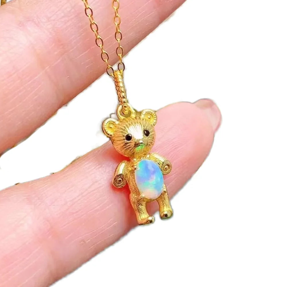 Gioiellieri Ethiopian Fire Opal Pendant with 925 Stamped Silver Teardrop Shape Rainbow Color Necklace for Ladies Romantic Birthday Present