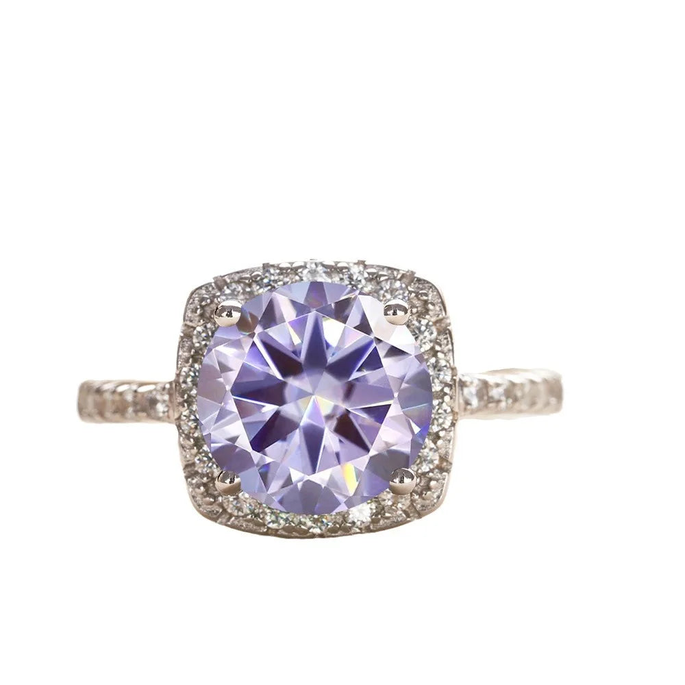 Wholesale 925 Silver PT950 Platinum Plated Square Bezel Set Round Cut 3 Carat VVS GRA Colored Moissanite Engagement Ring