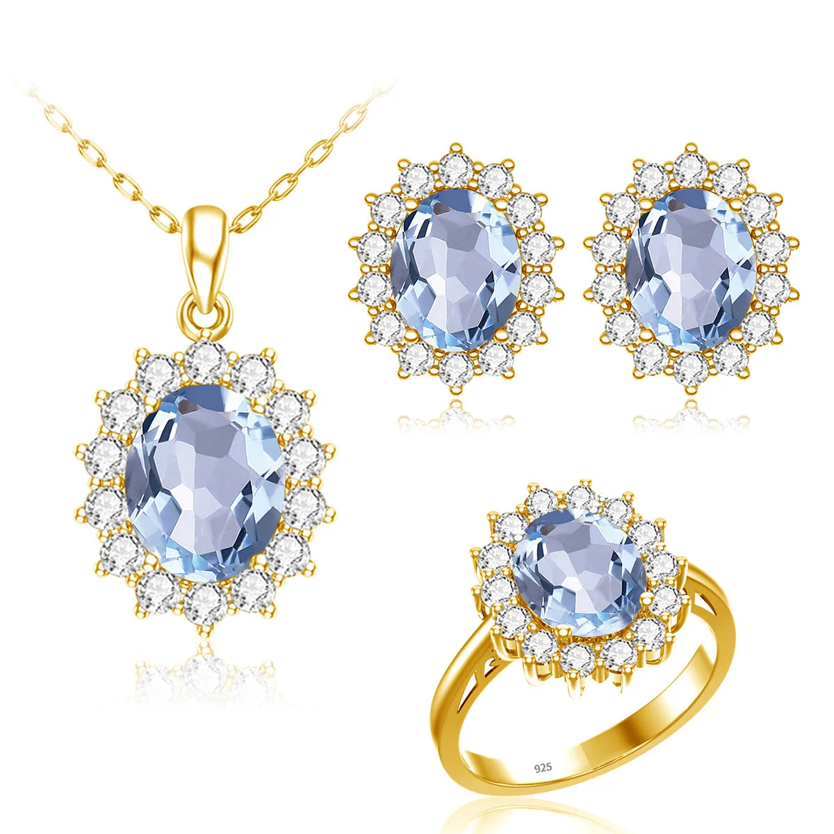 ArtistA Shiny Sunflower Sapphire Pendant Earrings Ring 925 Silver Bride Women Gold Plated Jewelry Set Manufacture