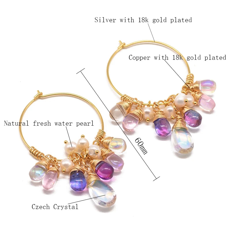 Natural Fresh Water Pearl Hoop Earrings for Women 925 Sterling Silver Colorful Tassel Drop Earrings