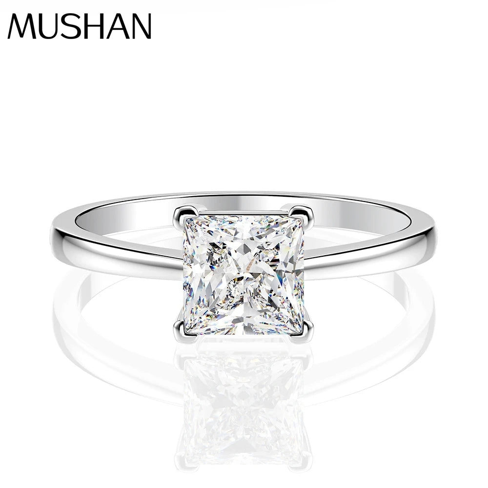 MuShan Jewelry Factory 1.5 Carat HighCarbon Diamond Ring 6*6 Princess Square Ice Flower Cut Simulation Diamond Ring 925 Silver