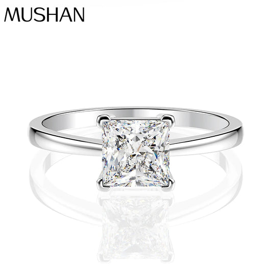 MuShan Jewelry Factory 1.5 Carat HighCarbon Diamond Ring 6*6 Princess Square Ice Flower Cut Simulation Diamond Ring 925 Silver