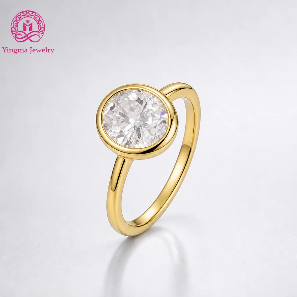 Gioiellieri Sleek Oval Cut 2CT D Color VVS2 Bezel Set Lab Grown Diamond Ring 9K 10K 14K 18K White/Yellow/Rose Gold PT950 Women Jewelry