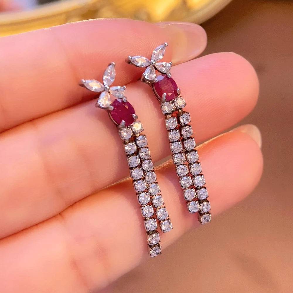Gioiellieri Dainty Natural Ruby Drop Earrings 925 Silver Luxury Minimalist Claw Setting Yashiman Women's Third Party Appraisal