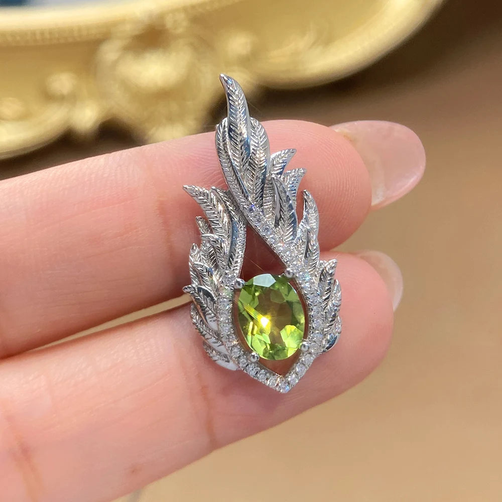 Gioiellieri Fashion Natural Peridot Necklace S925 Sterling Silver Inlay Simple Style Women Pendant Jewelry Anniversary Gift