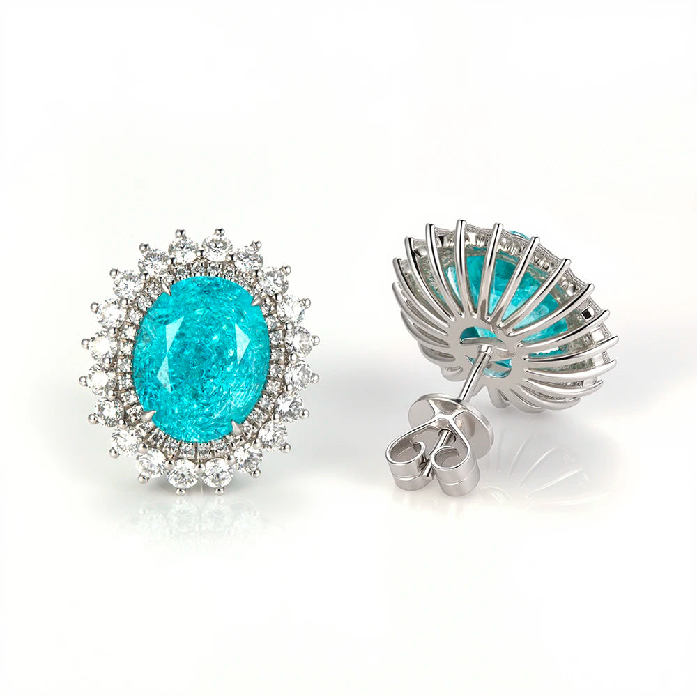 Custom Jewelry MSE-865 Fashion Earring Jewelry PT950 Oval Cut Paraiba Lab Grown Gemstone Stud Earrings
