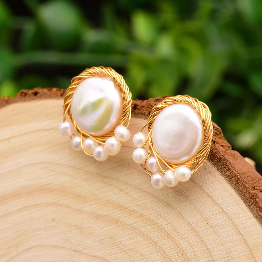New Jewelry Natural Freshwater Baroque Pearl  Earrings 18K Gold Plated Jewelry Korean Designer Jewelry Earrings Wholesale Bulk