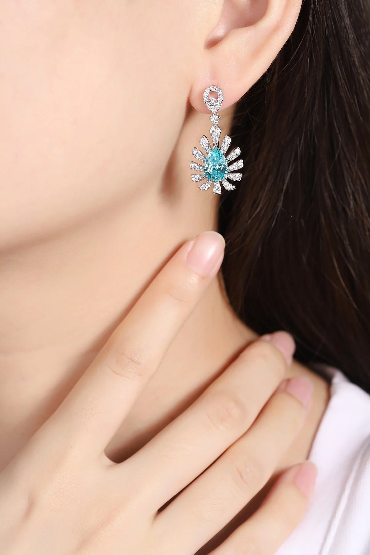 Gemfiori New in Vintage 925 Silver Earrings Lab Grown Paraiba Yag Drop Earrings for Women Fine Jewelry Wedding Gift for Her