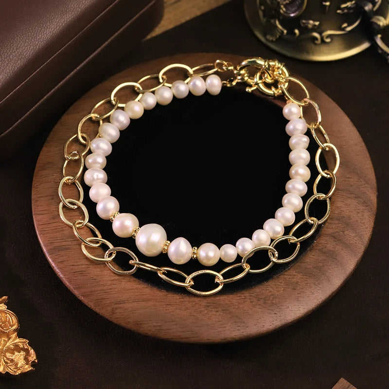 Two-Way Freshwater Pearl Chain Necklace Bracelet for Women Daily Wedding Bridesmaid Gift Dainty Bridal Necklace Dainty Jewelry