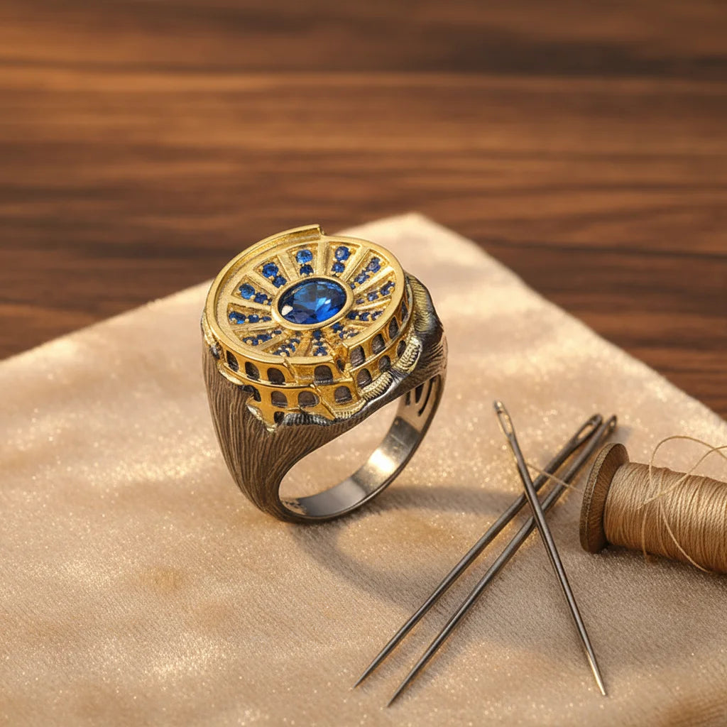 New Design Custom Handmade Blue Crystal Stone Colosseum Christmas 925 Sterling Silver Luxury Gift Woman Jewelry Ring