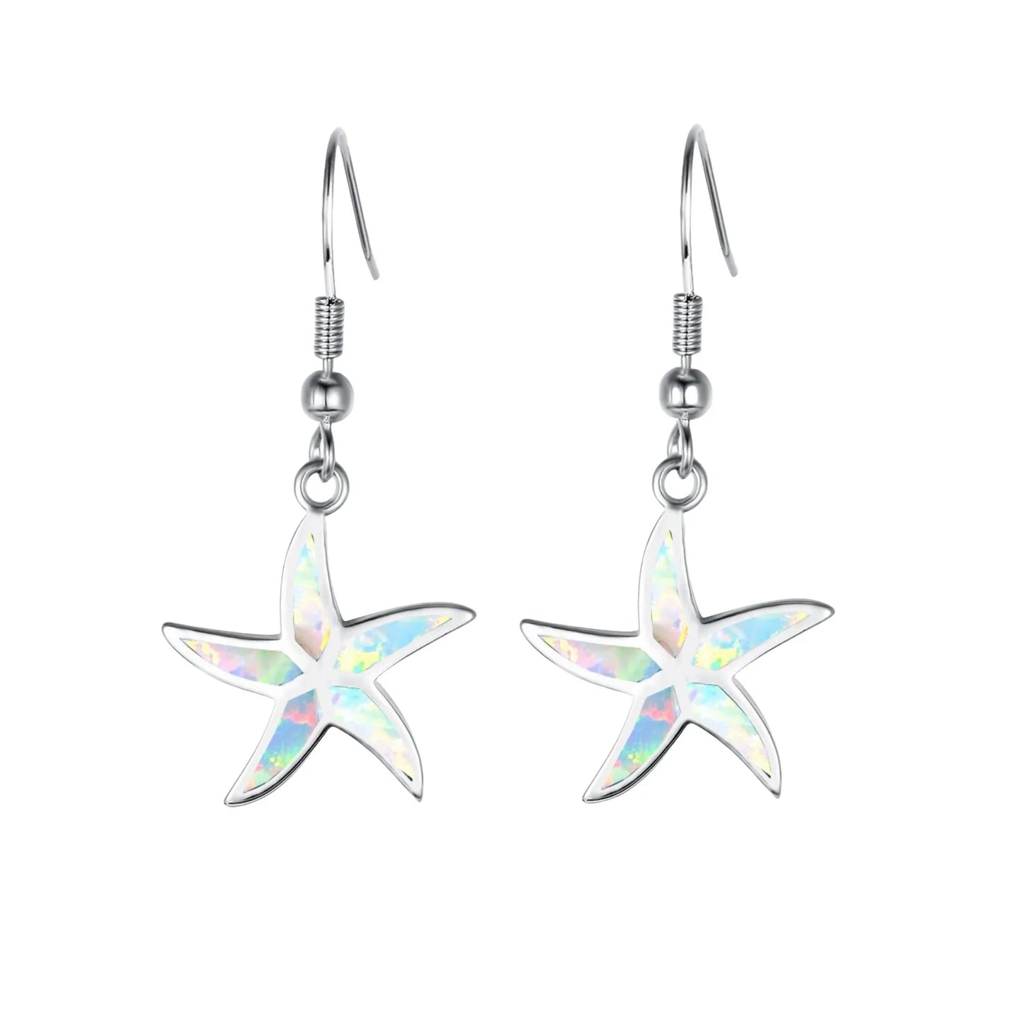 Aobao Women's TikTok for Ocean Style Blue Opal Starfish Drop Earrings Copper Alloy Silver Plated Trendy Gift Jewelry