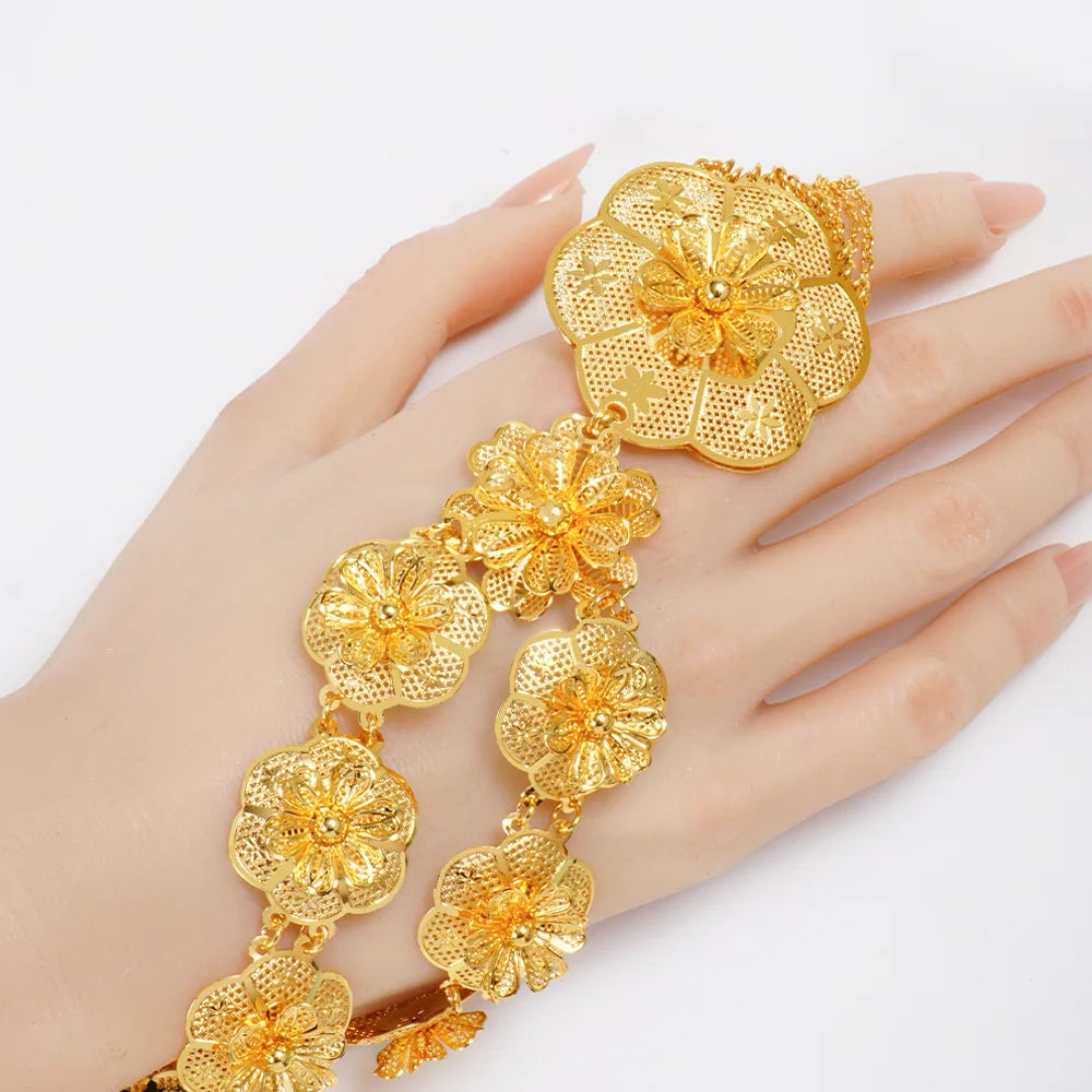 Middle East Gold-Plated Jewelry Suit 2 Sets Indian Bridal Wedding Necklace Earrings Gold Plated Non-Fading Wholesale