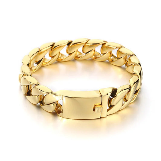 KALEN 15mm Fine Jewelry Fashion Bracelets Stainless Steel Cuban Style Links Bracelet for Men