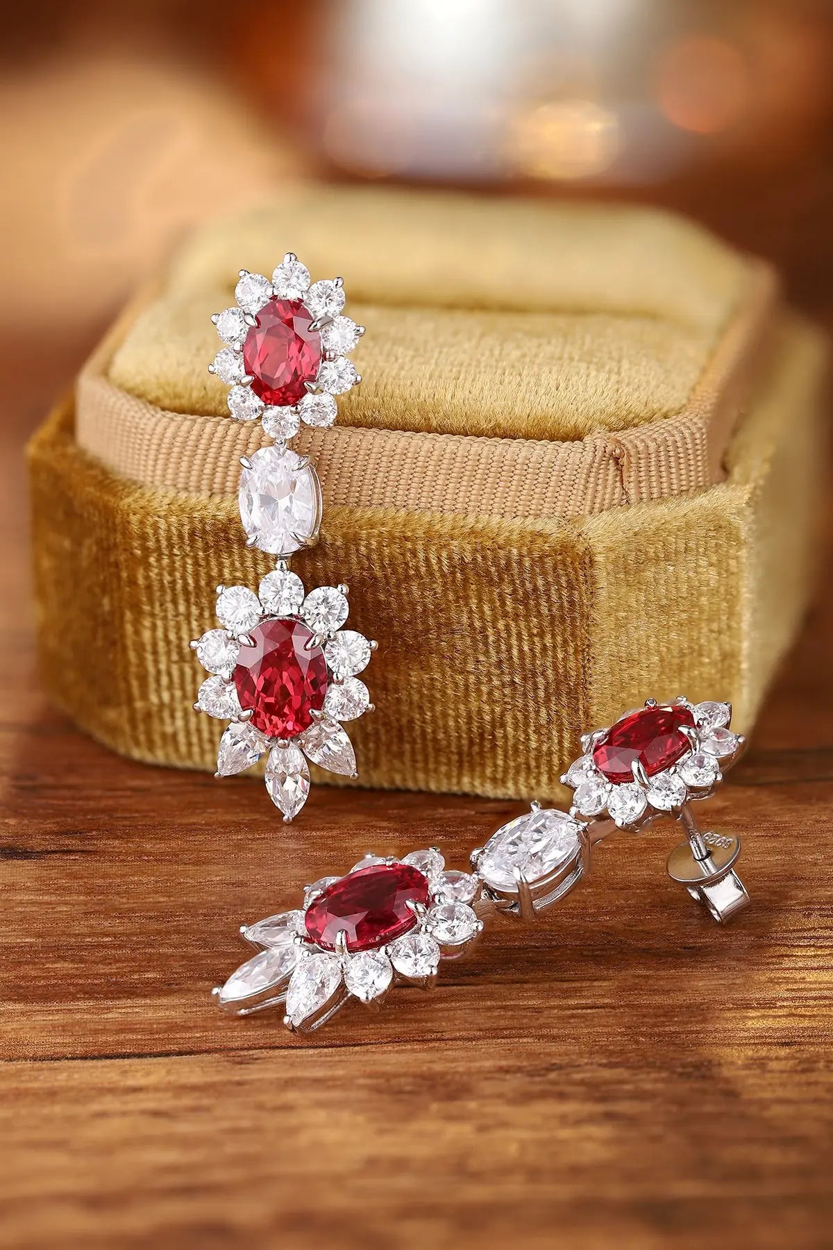Gemfiori Anster High Quality S925 Lab Grown Ruby Earring Stud Dainty Gemstone Stud Earrings for Women Daily Wear Gift