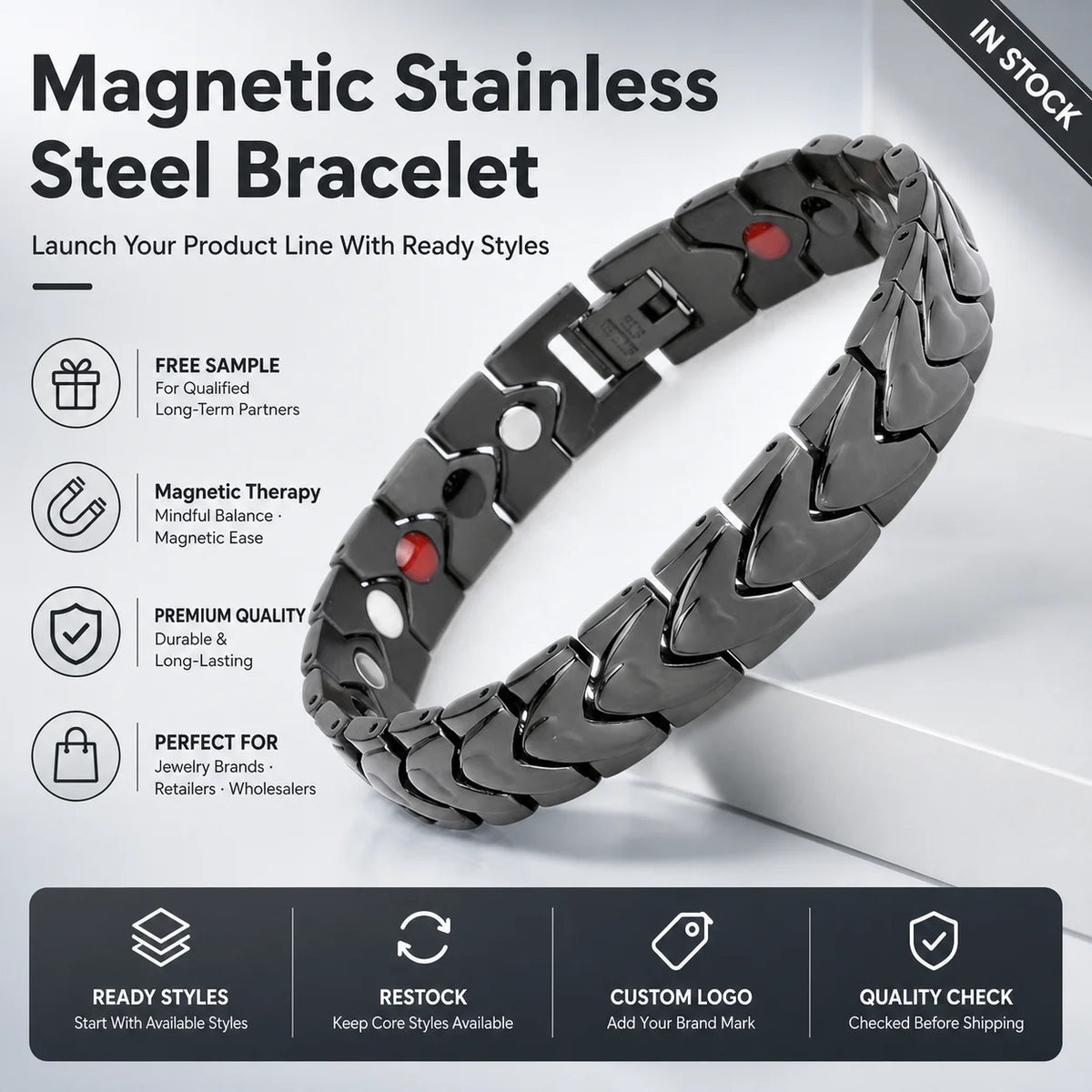 NewLife - Magnetic 4-in-1 Black Heart Link Bracelet