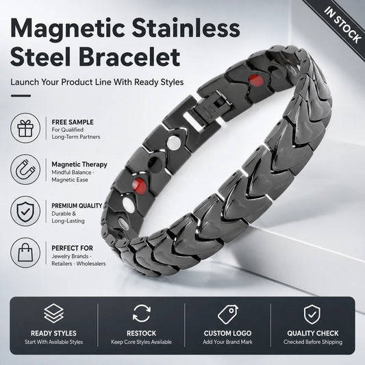 NEWLiFE MAGNETIC NewLife - Magnetic 4-in-1 Black Heart Link Bracelet | High Quality Magnetic Jewellery | High Quality Magnetic Jewellery