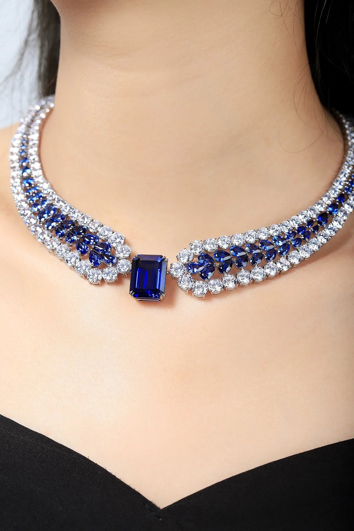 Gemfiori Anster AAA Luxury Gemstone Necklace Sapphire Stone Fashion Jewelry Necklaces for Women Earrings Jewelry