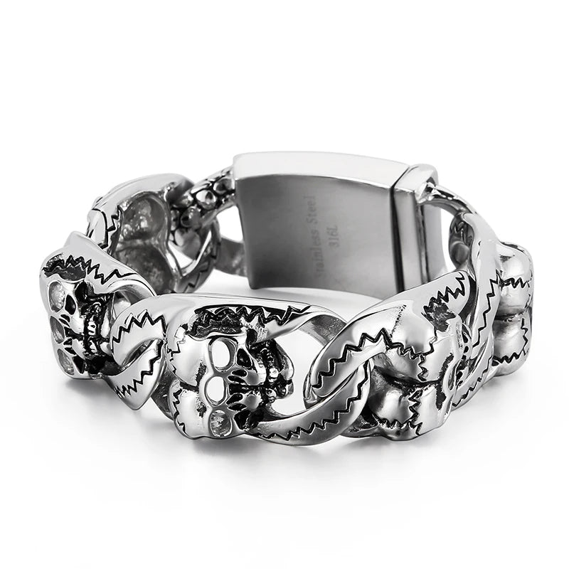 KALEN Skeleton Punk Stainless Steel Chunky Cuban Chain Link Bracelet for Men