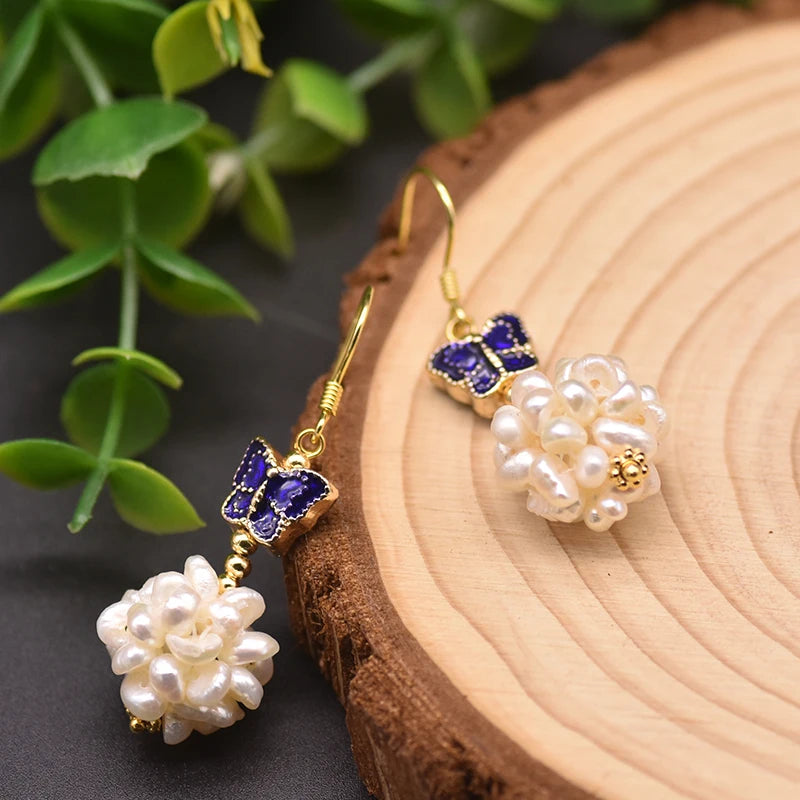 New Jewelry Natural Pearl Drop Earrings 18K Gold Plated Jewelry Korean Designer Jewelry Flower Earrings for Women Wholesale Bulk