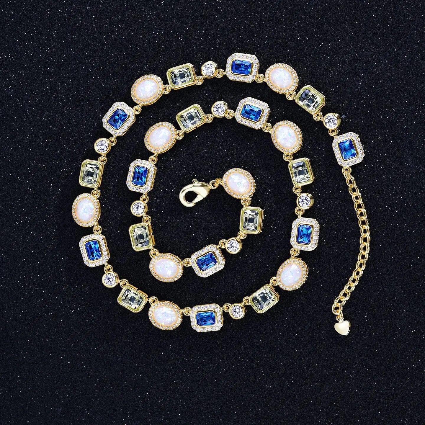 Luxury Blue Zircon Gemstone Tennis Necklace Fashion Hip Hop Jewelry Necklace Choker Necklace
