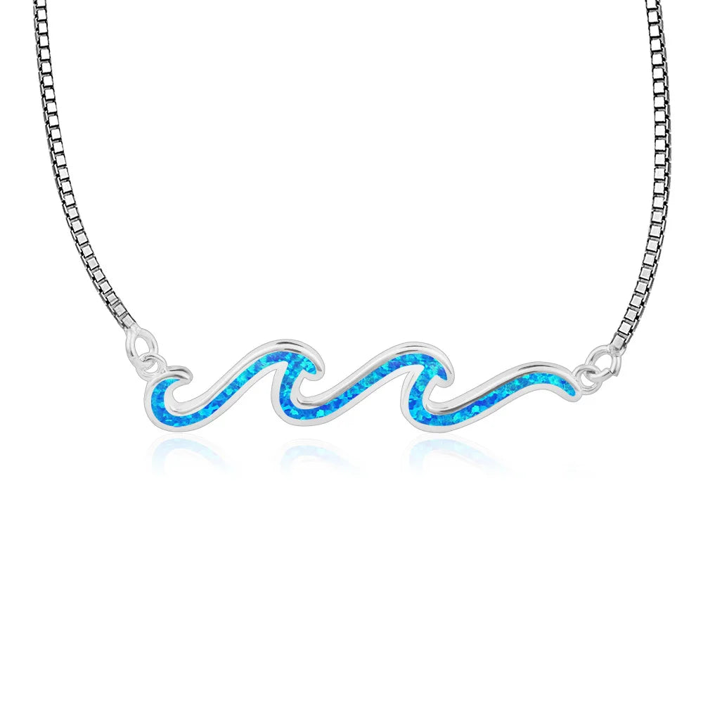 Aobao New Christian Copper Box Chain Opal Lariat Surf Necklace Hawaiian Style Water Wave Pendant Jewelry Wholesale Bestseller