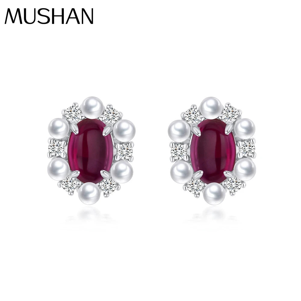 MUSHAN Jewelry Factory Wish Is Selling Hot 925 Silver 1ct Egg Shaped 5*7 Lab Grown Rubies Sapphires Earrings and Earrings