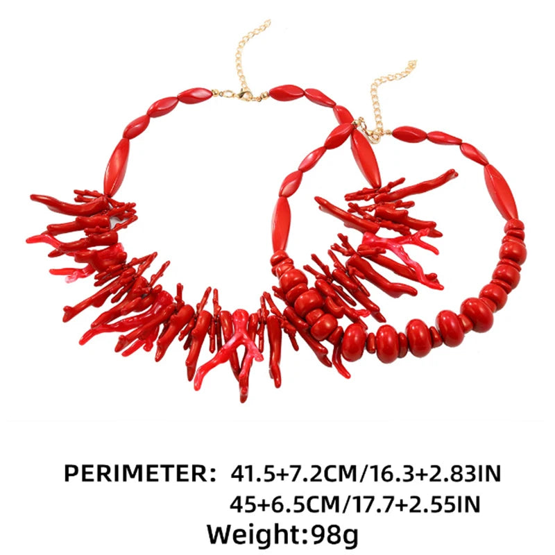 Alloy Clasp Red Coral Statement Necklace, Exaggerated Bohemian Ocean Beaded Choker, Fashion Holiday Jewelry for Women