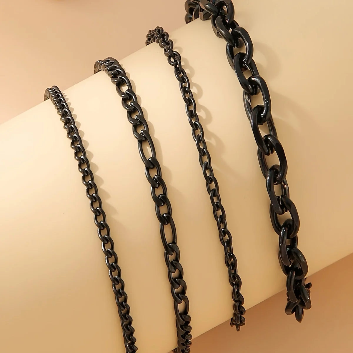 REBEL Black Figaro & Cuban Four-Bracelet Set