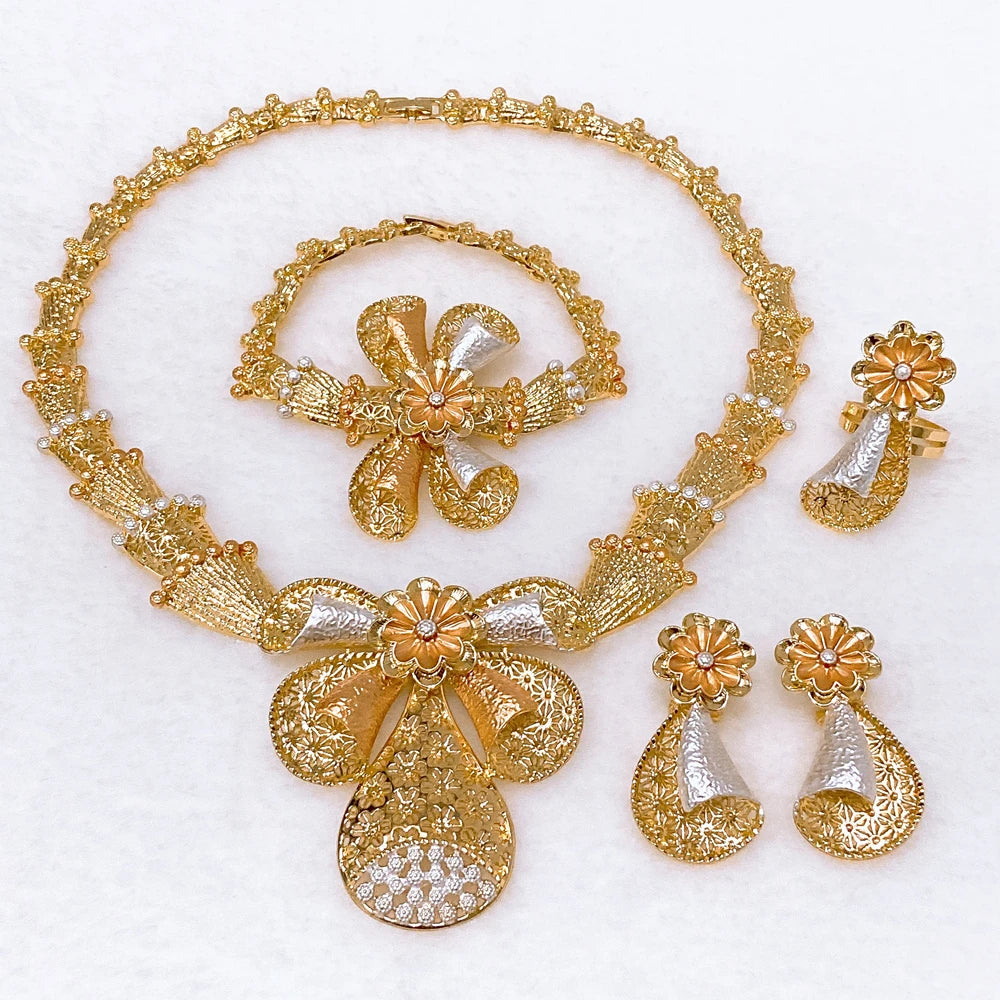Zhuerrui Italy Brazil Gold Style Jewelry Set Fashion Vintage 24K High Quality Jewelry Sets Designer Wedding Party Jewelry 008120