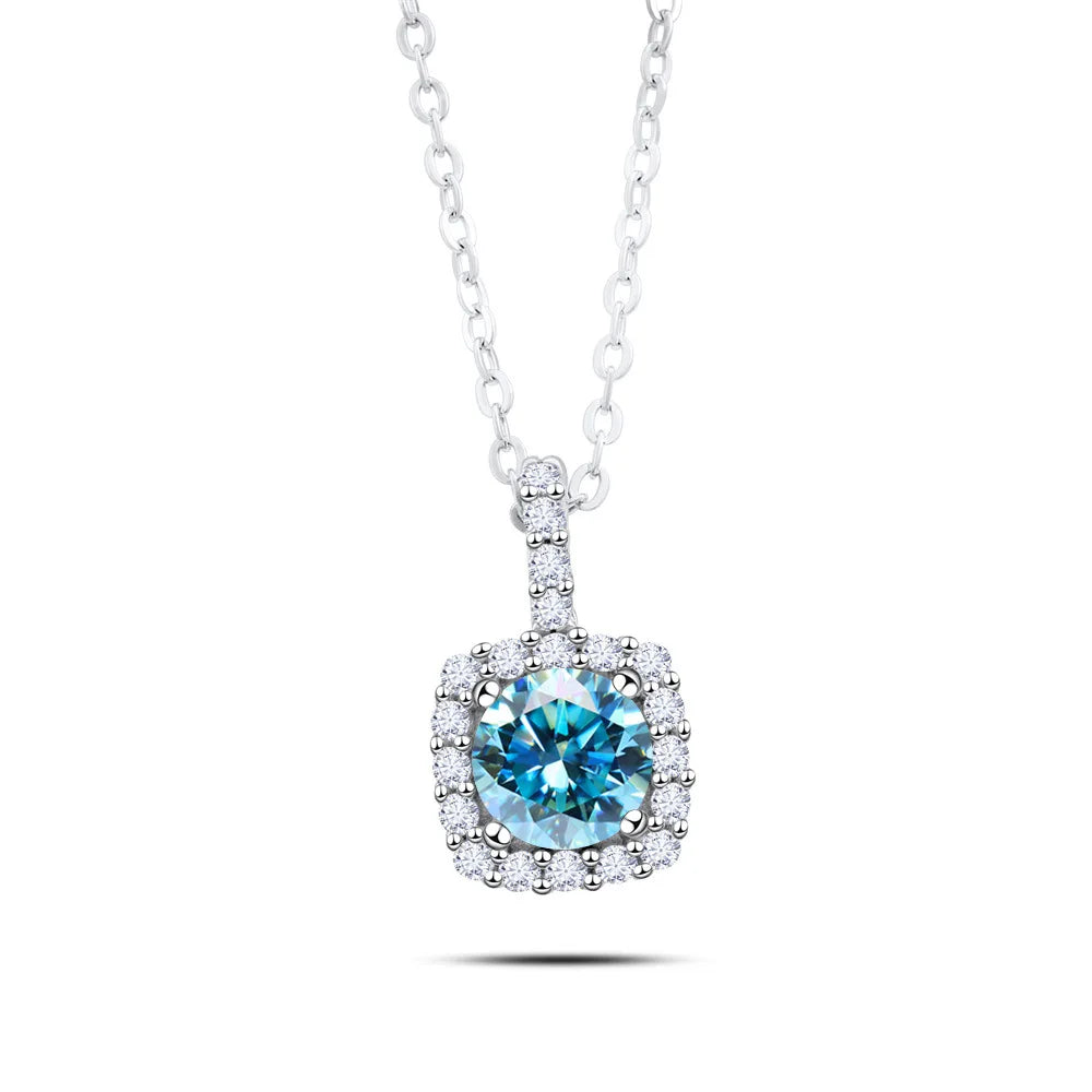 Factory 925 Sterling Silver Square Bezel Set Round Cut 1ct VVS GRA Colored Moissanite Jewelry Trendy Women Necklace Jewellry