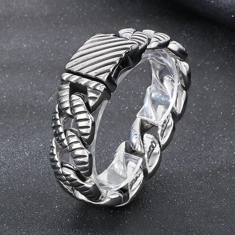 KALEN Vintage Fine Jewelry Fashion Bracelets Men Stainless Steel Striped Cuban Links Bracelet Bangle