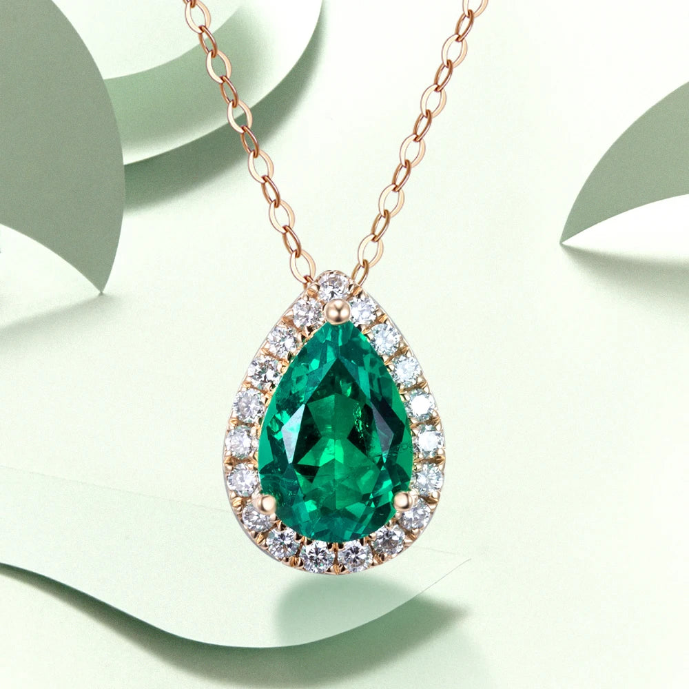 ArtistA MiShang Jewelry 18K Gold Pear Cut Pendant Lab Grown Diamond Emerald Necklace for Party/Women